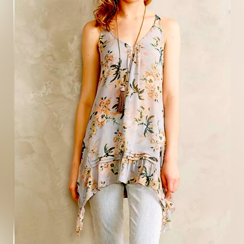 Anthropologie Maeve Magda floral ruffle tunic